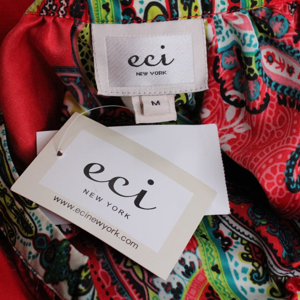 ECI Cold Shoulder Long Sleeve Blouse Multicolor Red, Pink, Green, White Size M - Picture 16 of 16